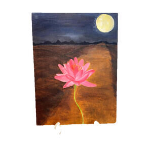 Original Lotus  Floral Art acrylic painting OAAK; 12 x 18; unframed